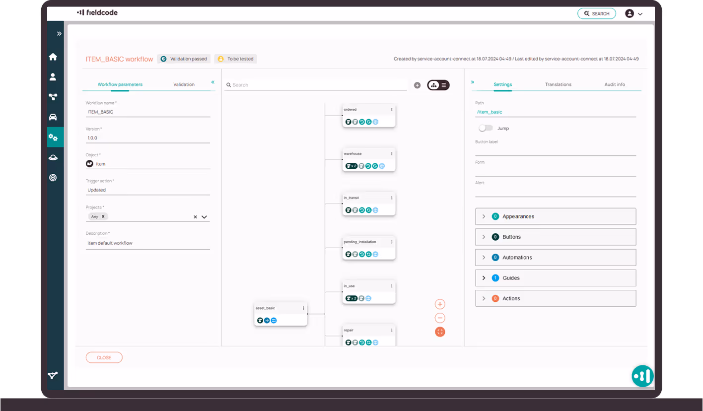 Fieldcode Workflowdesigner zur Anpassung von Technikerprozessen ohne Programmierung